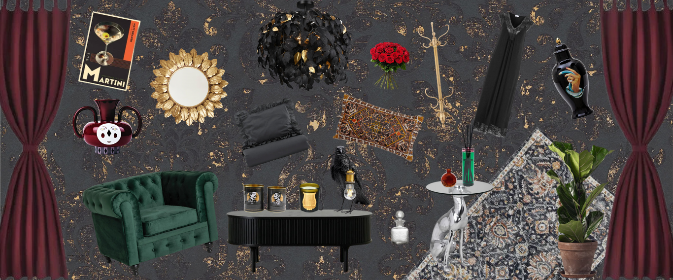 Dark maximalism Inredning kollage
